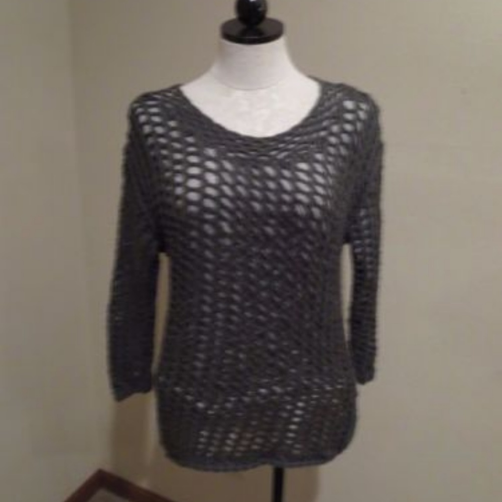 Joie Prima Layered open knit sweater gray small - Picture 2 of 5